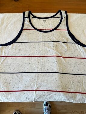 Old Navy White Tank Top with Navy Trim and Red Stripe